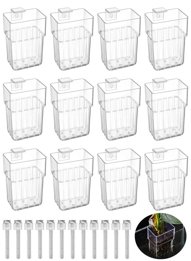 Youdaju 12 Pack Top Hanging Fish Tank Plant Pot Clear Aquarium Plant Holder with Hook Aquatic Plant Cup Holder Aquarium Aquatic P-lant Pot Water Landscape Decoration for P-lant Water Feature Decoration - Image 1